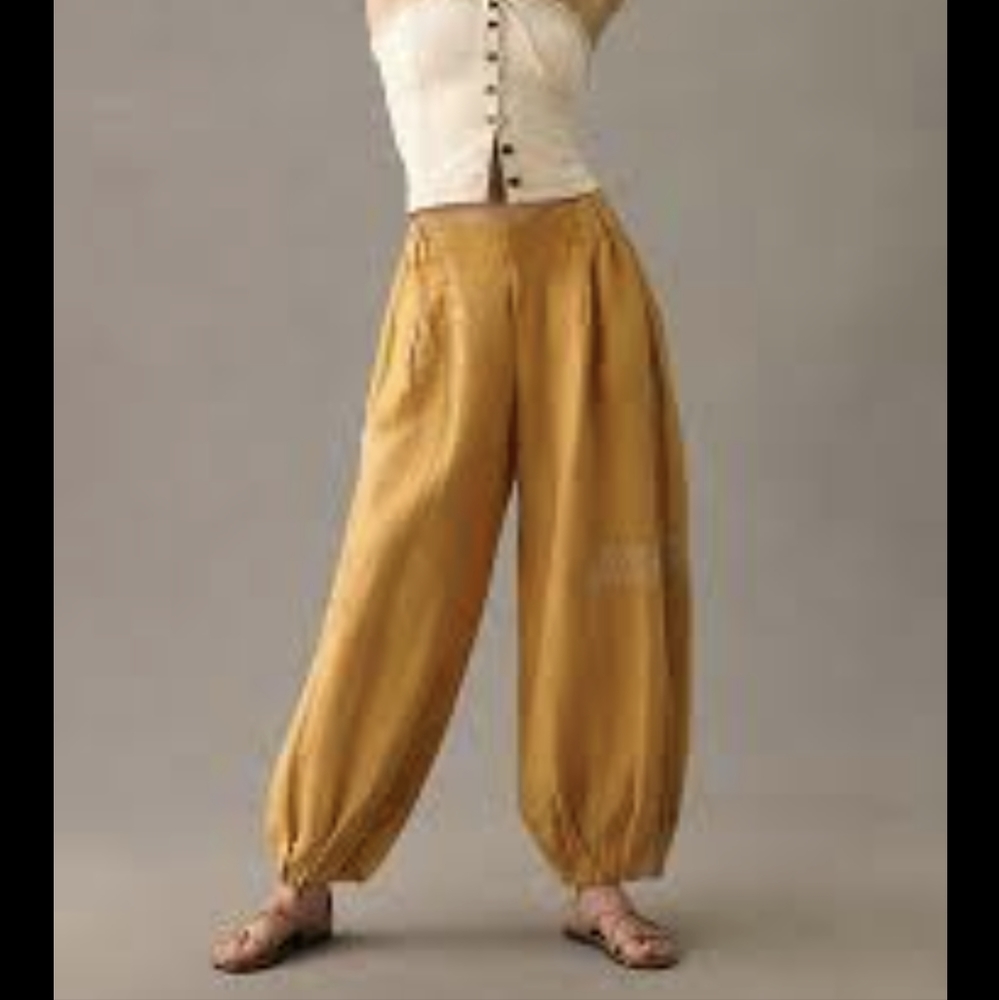 Anthropologie Embroidered Rayon/Linen Parachute Pants, Small
